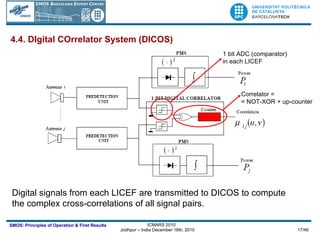 4.4. DIgital COrrelator System (DICOS) Digital signals from each LICEF are transmitted to DICOS to compute the complex cross-correlations of all signal pairs. 1 bit ADC (comparator)  in each LICEF Correlator =  = NOT-XOR + up-counter 