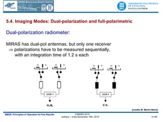 5.4. Imaging Modes: Dual-polarization and full-polarimetric  Dual-polarization radiometer: MIRAS has dual-pol antennas, but only one receiver     polarizations have to be measured sequentially,  with an integration time of 1.2 s each [credits M. Martin-Neira] 