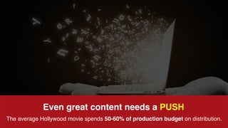 Even great content needs a PUSH
The average Hollywood movie spends 50-60% of production budget on distribution.
 