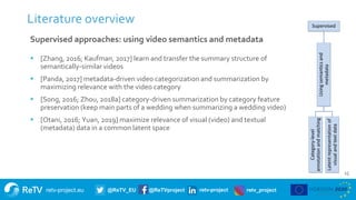 retv-project.eu @ReTV_EU @ReTVproject retv-project retv_project
15
Literature overview
Supervised approaches: using video ...