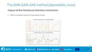 retv-project.eu @ReTV_EU @ReTVproject retv-project retv_project
 Much smoother series of importance scores
The SUM-GAN-AAE method [Apostolidis, 2020]
56
Impact of the introduced attention mechanism
 