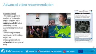retv-project.eu @ReTV_EU @ReTVproject retv-project retv_project
Advanced video recommendation
37
Content sWitch
- Replacin...