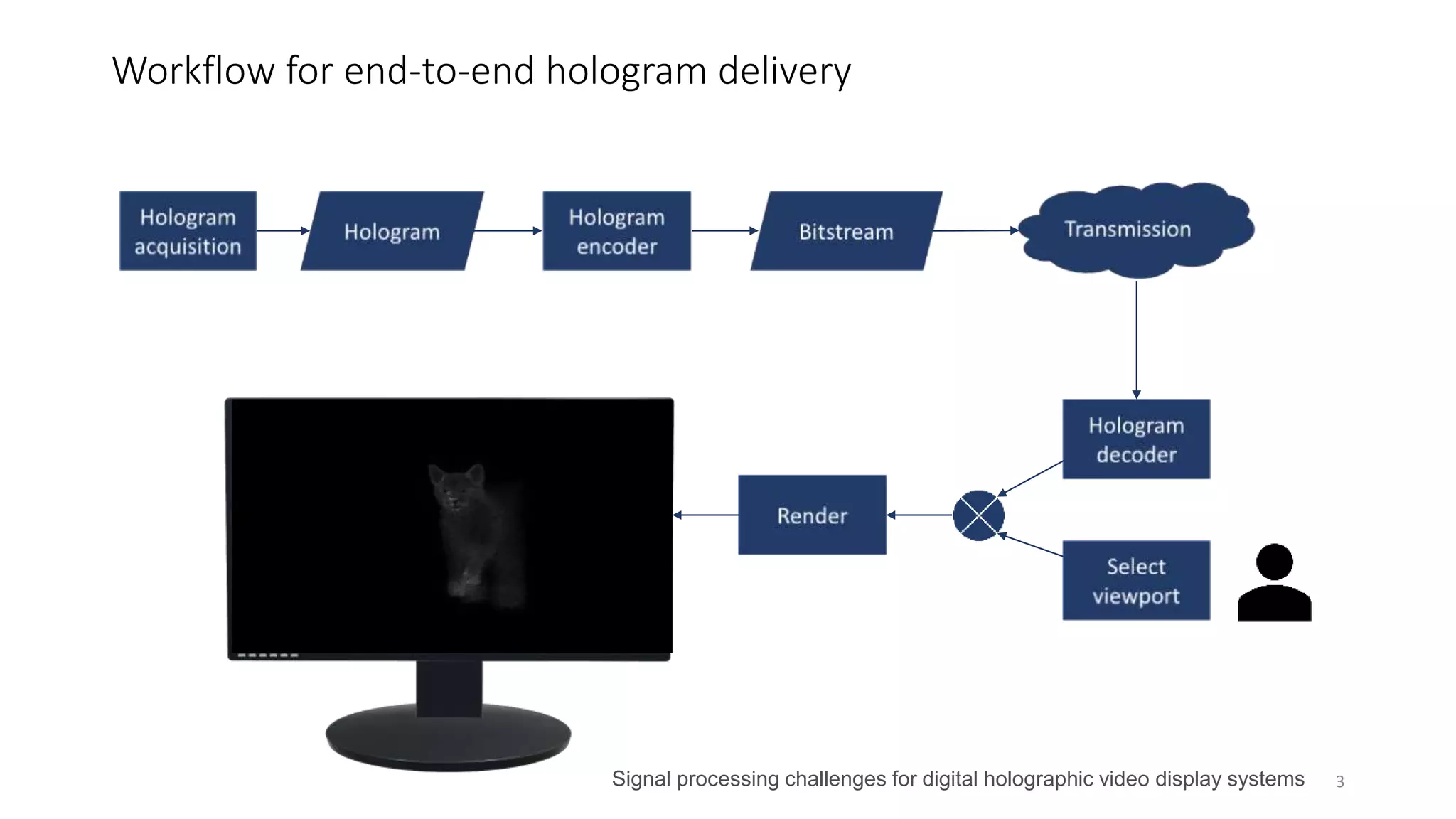 Workflow for end-to-end hologram delivery
3Signal processing challenges for digital holographic video display systems
 