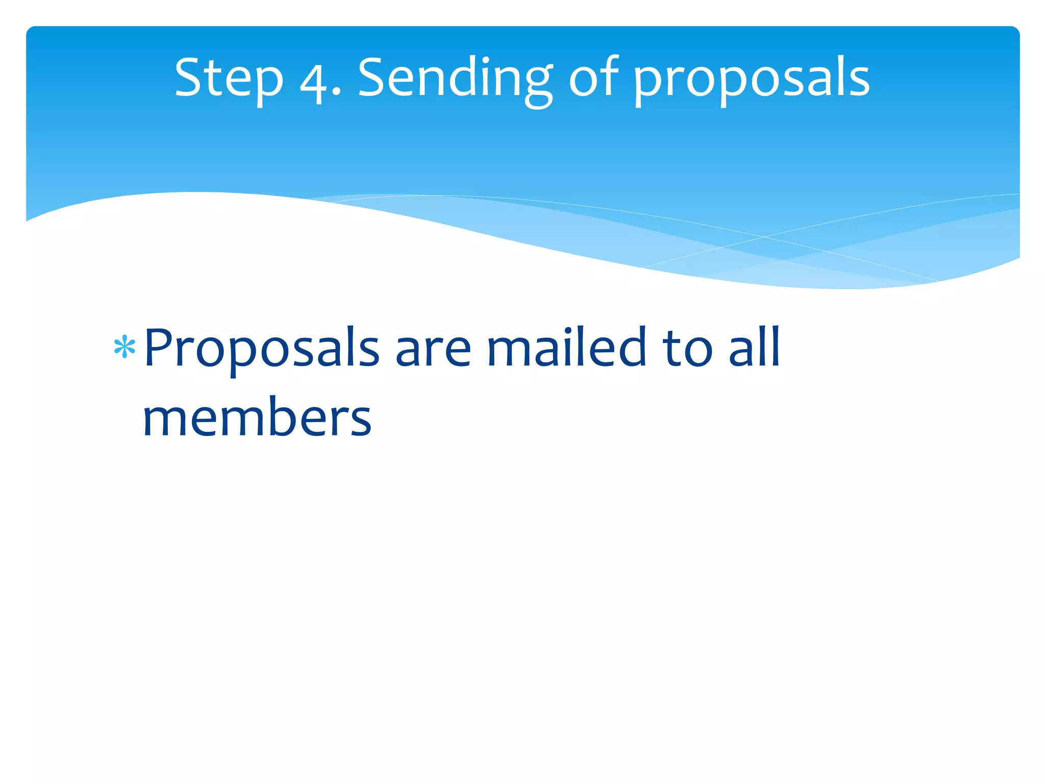 Proposals are mailed to all
members
Step 4. Sending of proposals
 