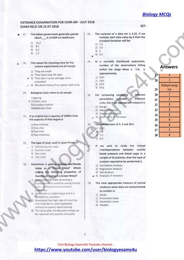 ICMR JRF 2018 Question Paper with Answer Key Section A Aptitude