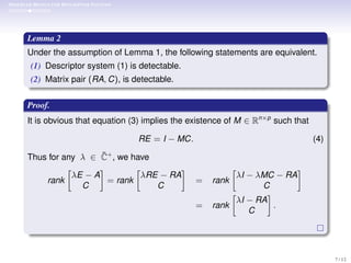 Observer design for descriptor linear systems | PDF