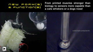 N E W F O R M ( s )


& FUNCTION(s)
From printed muscles stronger than
biology to sensors more capable than
a cats whiskers or a dogs nose!
From printed muscles stronger than
biology to sensors more capable than
a cats whiskers or a dogs nose!
 