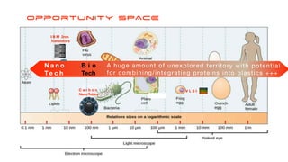 Opportunity SPACE
I B M 2nm
Transistors
2 nm IBM

Transistors
C a r b o n
NanoTubes
V L S I
B i o
Tech
N a n o
Te c h
A huge amount of unexplored territory with potential
for combining/integrating proteins into plastics +++
 
