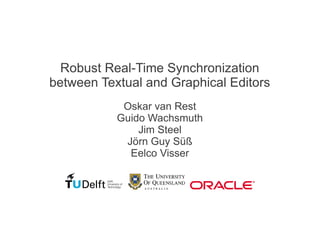 Robust Real-Time Synchronization
between Textual and Graphical Editors
Oskar van Rest
Guido Wachsmuth
Jim Steel
Jörn Guy Süß
Eelco Visser
 