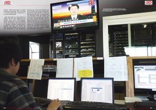 ■Der Sendetechniker steuert von hier aus die
wurden. 1998 wurde sogar ein Satel-                        Amanda Lee, sahen das Potential von                           verschiedenen Programme, die ICN in 6 Städten
litenkanal angemietet und es wurden                        ICN und boten an, das fast zusammen-                          der USA ausstrahlt.
3 chinesischsprachige Programme in                         gebrochene Unternehmen in einer Art
Viaccess ausgestrahlt.                                     Management-Buy-Out zu übernehmen.
                                                           „Ich übernahm 60% der Anteile und
  Aber dann gab es in 2004 Wahlen in                       meine Partnerin Amanda Lee die übri-
Taiwan und die neue Regierung ent-                         gen 40%,“ erzählt Neil Nieh. Das Ta-
standte eine neue Führungsmann-                            gesgeschäft leitet als CEO Amanda Lee
schaft. Unerfahren und naiv schafften                      während Neil Nieh als Technischer Di-
es die neuen Bosse, das Unternehmen                        rektor für die Programmabwicklung zu-
in wenigen Monaten herunterzuwirt-                         ständig ist. Die Besitzverhältnisse än-
schaften. Neil Nieh, der bereits seit                      derten sich nochmals in 2009: damals
1990 für ICN arbeitete, und eine wei-                      übernahm die Firma „Beauty Media“
tere Mitarbeiterin in der Verwaltung,                      aus Beijing 85% der Anteile.




246 TELE-satellite International — The World‘s Largest Digital TV Trade Magazine — 09-10/2012 — www.TELE-satellite.com                  www.TELE-satellite.com — 09-10/2012 — TELE-satellite International — 全球发行量最大的数字电视杂志   247
 