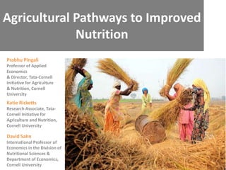 Agricultural Pathways to Improved 
Nutrition 
Prabhu Pingali 
Professor of Applied 
Economics 
& Director, Tata-Cornell 
Initiative for Agriculture 
& Nutrition, Cornell 
University 
Katie Ricketts 
Research Associate, Tata- 
Cornell Initiative for 
Agriculture and Nutrition, 
Cornell University 
David Sahn 
International Professor of 
Economics in the Division of 
Nutritional Sciences & 
Department of Economics, 
Cornell University 
 
