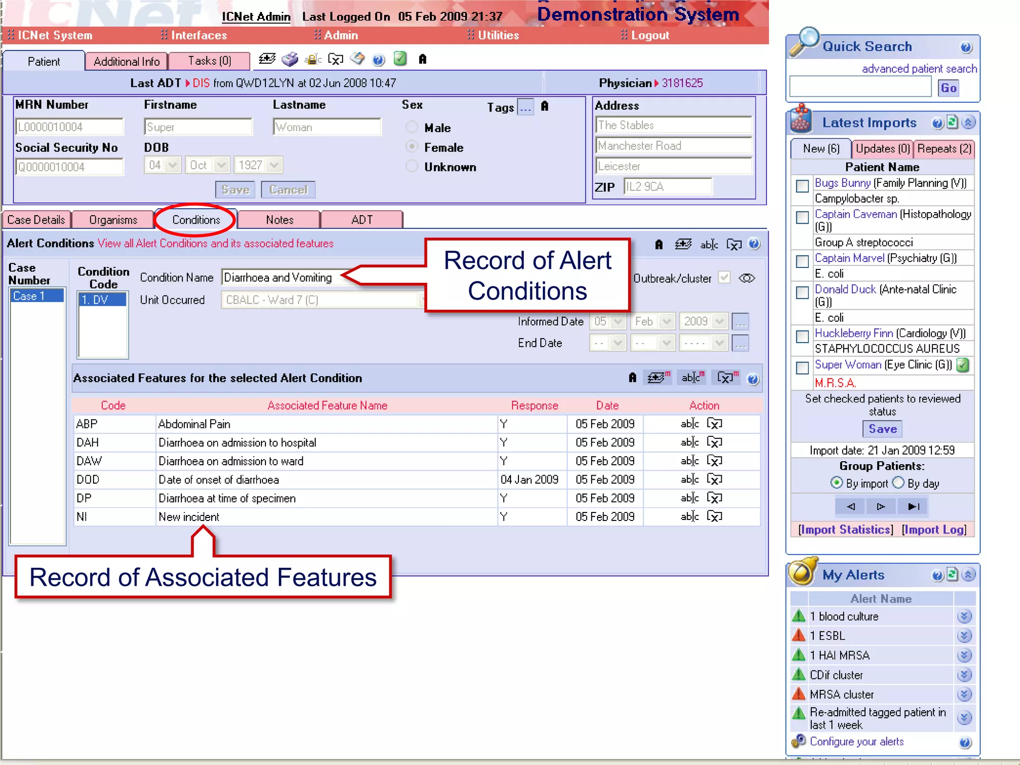 Alert Conditions & Associated FeaturesRecord of Alert ConditionsRecord of Associated Features