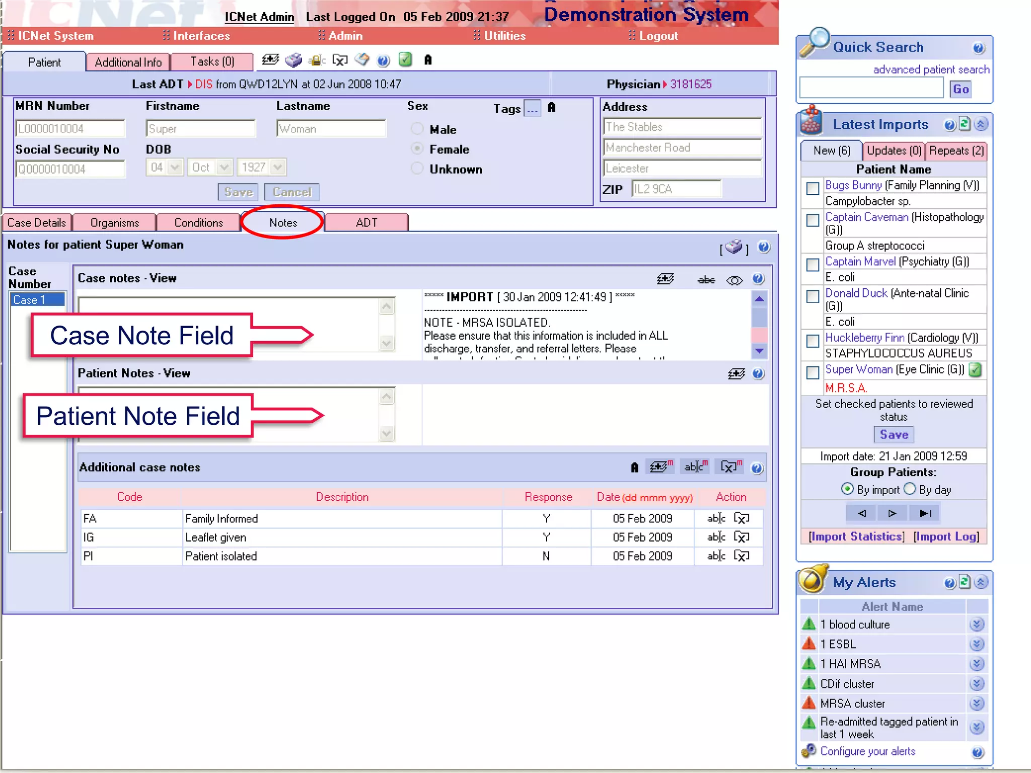 Case Note & Patient Note FieldsCase Note FieldPatient Note Field