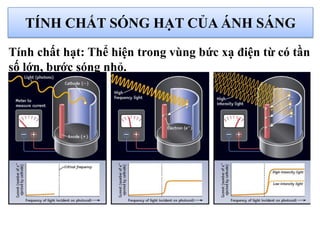 TÍNH CHẤT SÓNG HẠT CỦA ÁNH SÁNG
Tính chất hạt: Thể hiện trong vùng bức xạ điện từ có tần
số lớn, bƣớc sóng nhỏ.
 