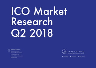 1ICO Market Research Q2 2018
icorating.com
ICO Market
Research
Q2 2018
The Rating Agency for the ICO Market
Primary Contact:
Mikhail Mironov
Head of Partnerships
+31 6 83624781
mikhail@icorating.com
Amsterdam
icorating icorating ico_rating
 