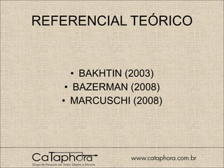 REFERENCIAL TEÓRICO BAKHTIN (2003) BAZERMAN (2008) MARCUSCHI (2008) 
