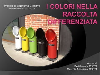 Progetto di Ergonomia Cognitiva
Anno Accademico 2012-2013
A cura di
Berti Irene – 720024
Mazzola Annalisa - 728871
 
