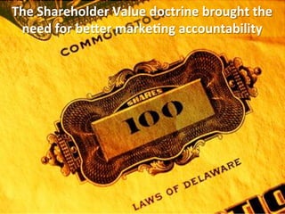 The	
  Shareholder	
  Value	
  doctrine	
  brought	
  the	
  
need	
  for	
  beVer	
  marke/ng	
  accountability	
  
 