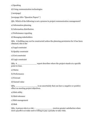 Project Management - Icom model, which is one of the major roles of ...