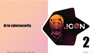 AI in cybersecurity
214/09/2018ICON 2018 - Overview of AI in Cybersecurity - All rights reserved 8
 