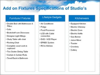 Add on Fixtures Specifications of Studio’s
 