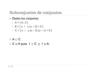 Subconjuntos de conjuntos


Dados los conjuntos







A = { 0 ,3 }
B = { x / x (x – 3) = 0 }
C = { x / x (x – 3) (x – 1) = 0 }

AC
C  A pues 1  C y 1  A.

13

 