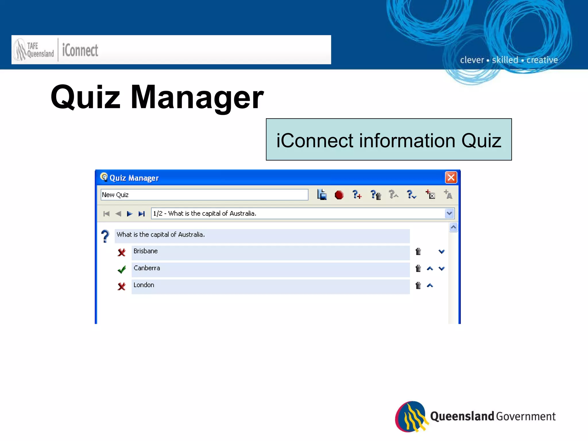 Quiz Manager iConnect information Quiz 