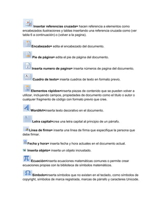Iconos de la barra de insertar en microsoft word | DOCX