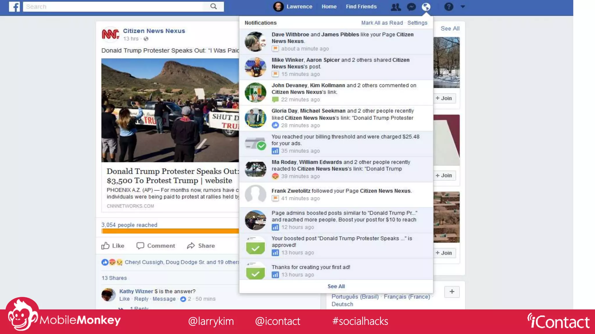 @larrykim @icontact #socialhacks
 