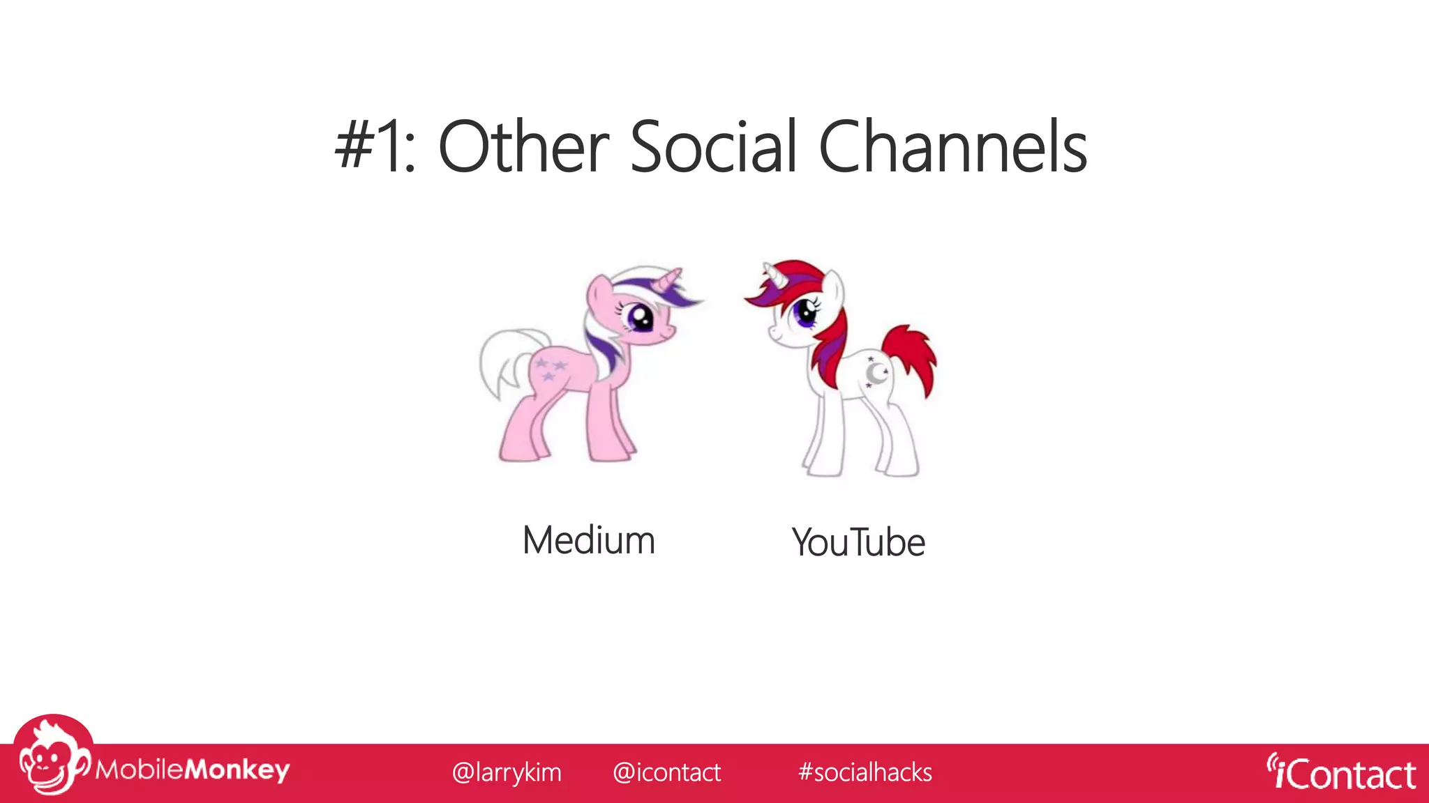 #1: Other Social Channels
Medium YouTube
@larrykim @icontact #socialhacks
 