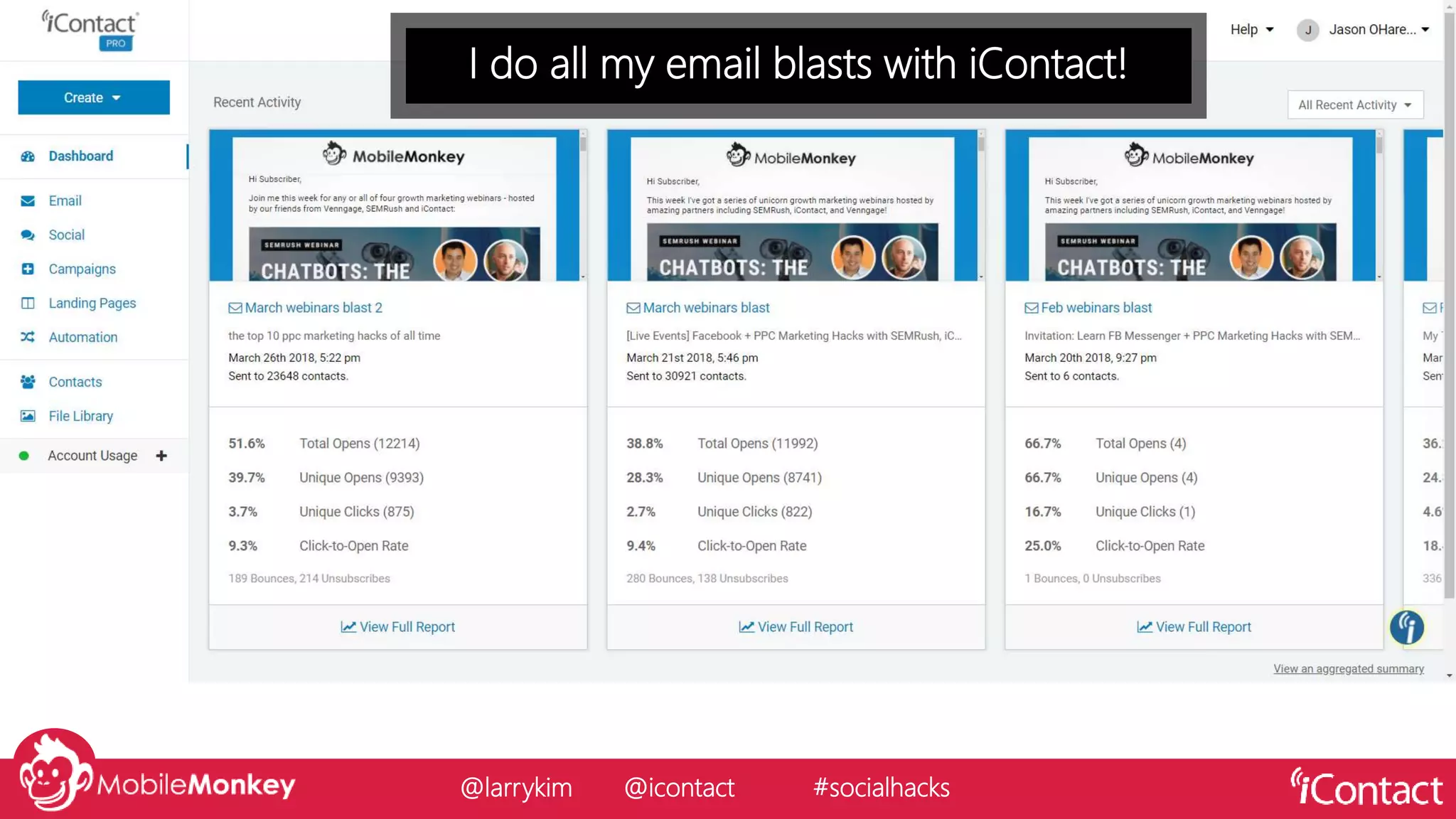 @larrykim @icontact #socialhacks
I do all my email blasts with iContact!
 