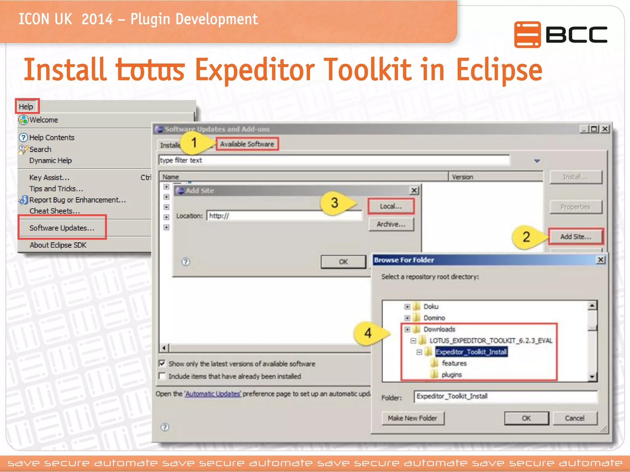 ICON UK 2014 – Plugin Development 
Install Lotus Expeditor Toolkit in Eclipse 
 