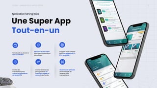 ICONX – MINING RACE APPLICATION 11
Une Super App
Tout-en-un
Application Mining Race
Portefeuille autonome
non-custodial
Sécurité de 1er ordre
pour des transactions
sécurisées.
Support multi-chaîne
pour les reseaux BTC,
ETH, and BNB.
Centre de
transaction pour
suivre les transferts
de fonds E/S.
Carnet d'adresses
pour garantir un
transfert rapide et
correct des fonds.
Scanner de QR Code
pour envoyer ou
recevoir des
transactions.
 