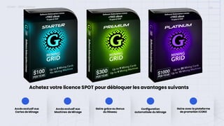 Accès exclusif aux
Cartes de Minage
Achetez votre licence SPOT pour débloquer les avantages suivants
Accès exclusif aux
Machines de Minage
Configuration
automatisée du Minage
Gains avec la plateforme
de promotion ICONX
Gains grâce au Bonus
du Réseau
ICONX – SPOT License 09
 