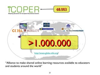 “ Alliance to make shared online learning resources available to educators and students around the world” http://www.globe-info.org / >1.000.000 68.003 