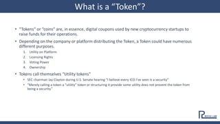 ICOs, Cryptocurrency, and Tokenization: Legal Issues 