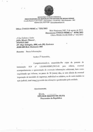 Inquérito Civil Público - assédio moral e relotações por perseguição na Polícia Federal em Minas Gerais