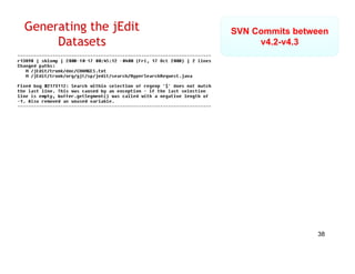 Generating the jEdit   SVN Commits between
     Datasets               v4.2-v4.3




                                       38
 