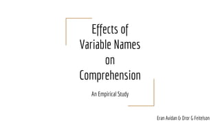 Effects of
Variable Names
on
Comprehension
An Empirical Study
Eran Avidan & Dror G Feitelson
 