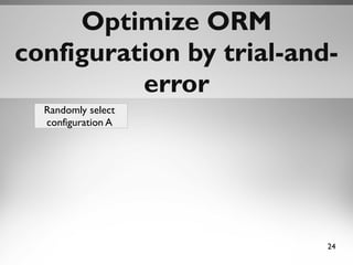 24
Optimize ORM configurationOptimize ORM configuration
by trial-and-errorby trial-and-error
Randomly select
configuration...