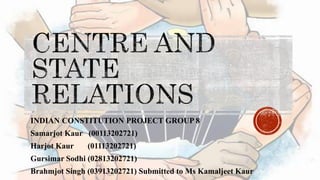 INDIAN CONSTITUTION PROJECT GROUP 8
Samarjot Kaur (00113202721)
Harjot Kaur (01113202721)
Gursimar Sodhi (02813202721)
Brahmjot Singh (03913202721) Submitted to Ms Kamaljeet Kaur
 