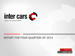 REPORT FOR FOUR QUARTERS OF 2014
SUMMARY 4Q2015
28 April 2015
 