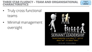 THREE STAR FLUENCY – TEAM AND ORGANISATIONAL
CHARACTERISTICS
•  Truly cross functional
teams
•  Minimal management
oversight
17
 