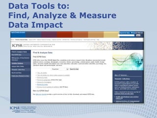 Data Tools to:
Find, Analyze & Measure
Data Impact
 