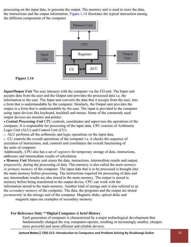 Introduction to Computer UNIT 1 notes.pdf | Computer Peripherals ...