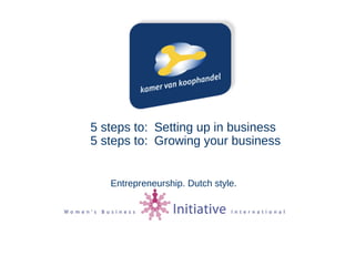 5 steps to: Setting up in business
5 steps to: Growing your business
Entrepreneurship. Dutch style.

 