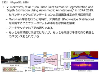• V. Nekrasov, et al. “Real-Time Joint Semantic Segmentation and
Depth Estimation Using Asymmetric Annotations,” in ICRA 2...