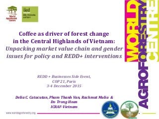 Coffee as driver of forest change
in the Central Highlands of Vietnam:
Unpacking market value chain and gender
issues for ...