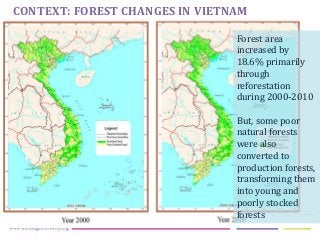 Forest area
increased by
18.6% primarily
through
reforestation
during 2000-2010
But, some poor
natural forests
were also
c...