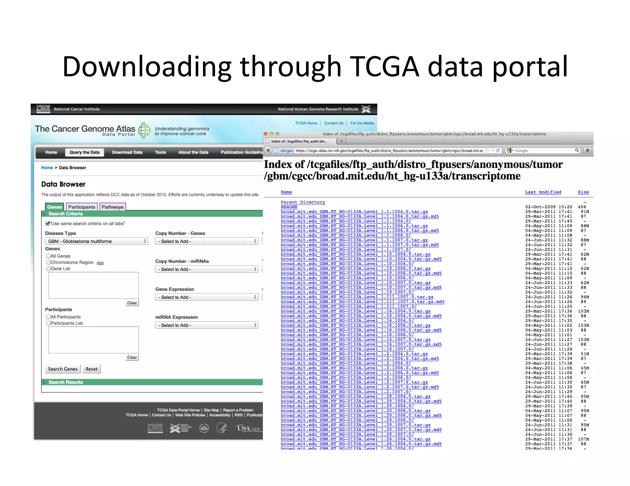 Downloading	
  through	
  TCGA	
  data	
  portal	
  
 